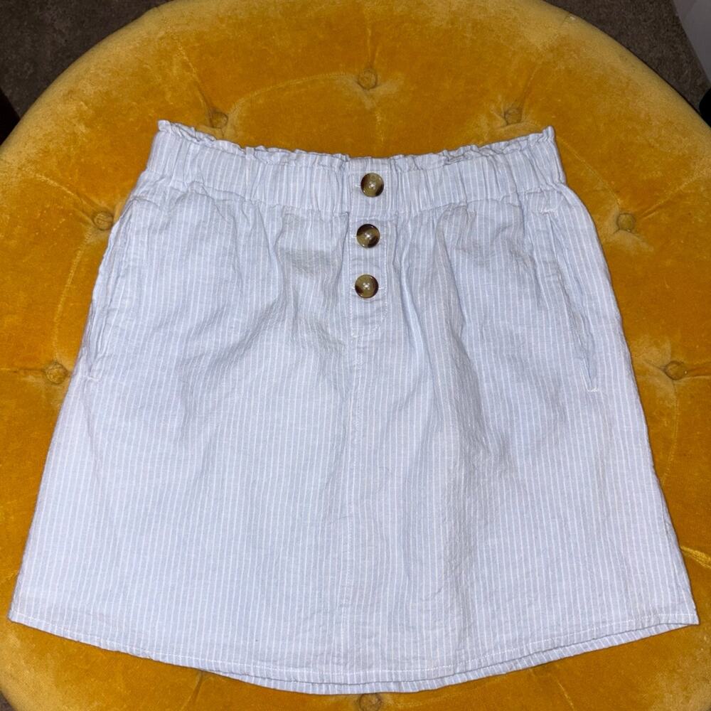 Urban Outfitters Blue White Pinstripe Button Front Mini Skirt Size Medium